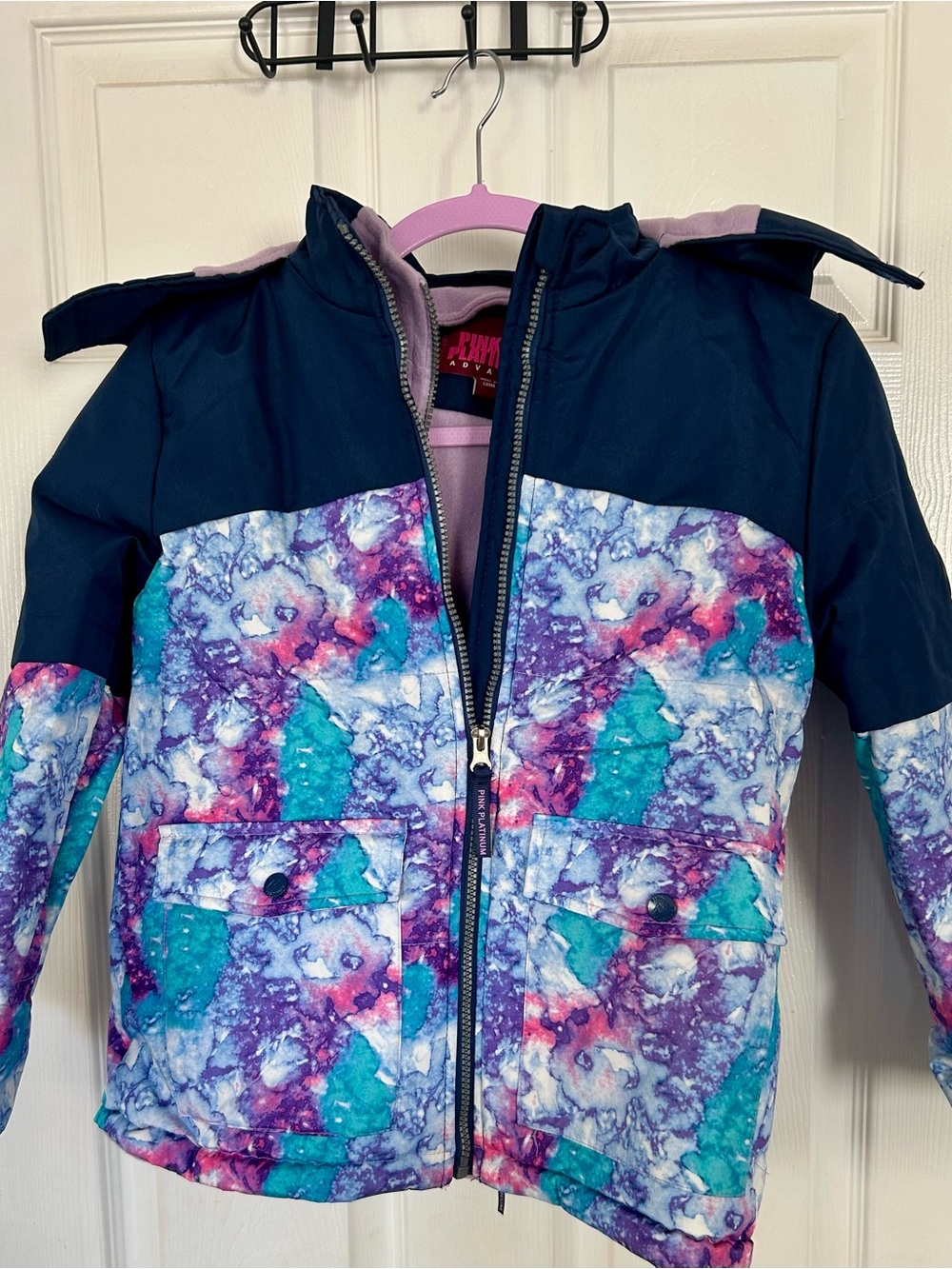 Pink Platinum Navy & Multicolor Galaxy-Print Girls' Puffer Jacket